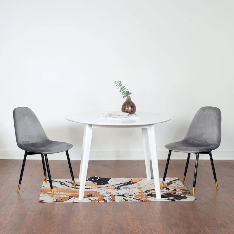 Ensemble de salle à manger rond 5 pièces avec chaises en velours, 4 places – Rose / Vert / Gris / Bleu