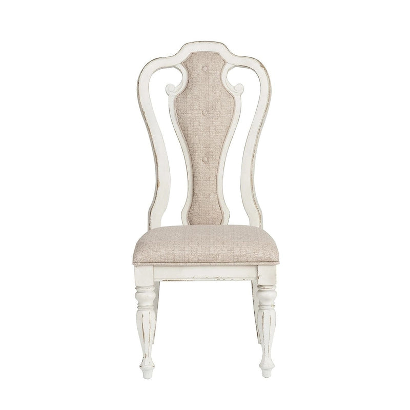 Chaise de salle à manger latérale rembourrée à dossier ajouré, blanc antique/bisque vieilli, lot de 2