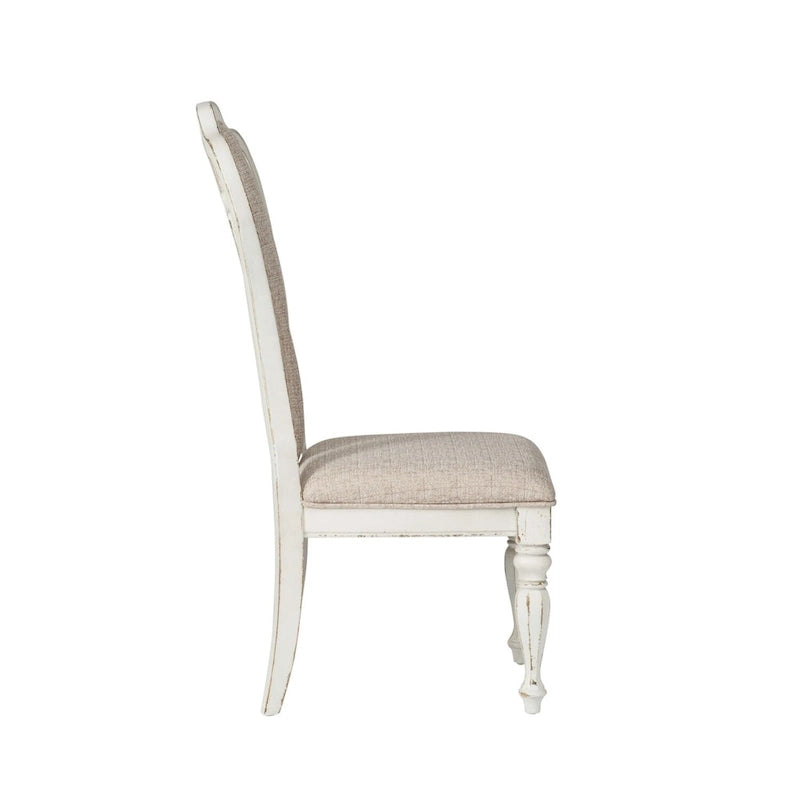 Chaise de salle à manger latérale rembourrée à dossier ajouré, blanc antique/bisque vieilli, lot de 2
