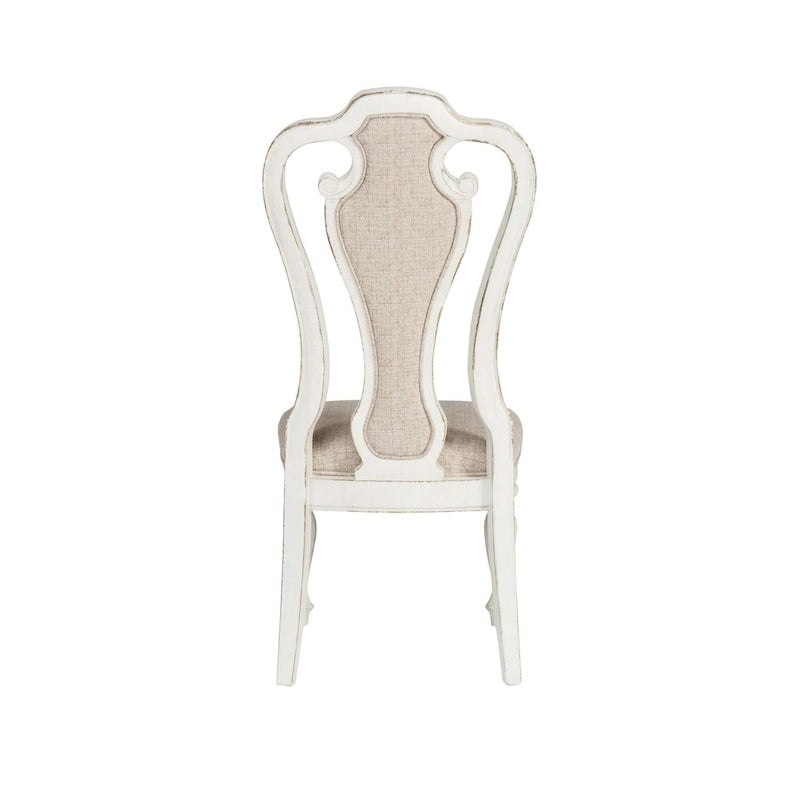Chaise de salle à manger latérale rembourrée à dossier ajouré, blanc antique/bisque vieilli, lot de 2