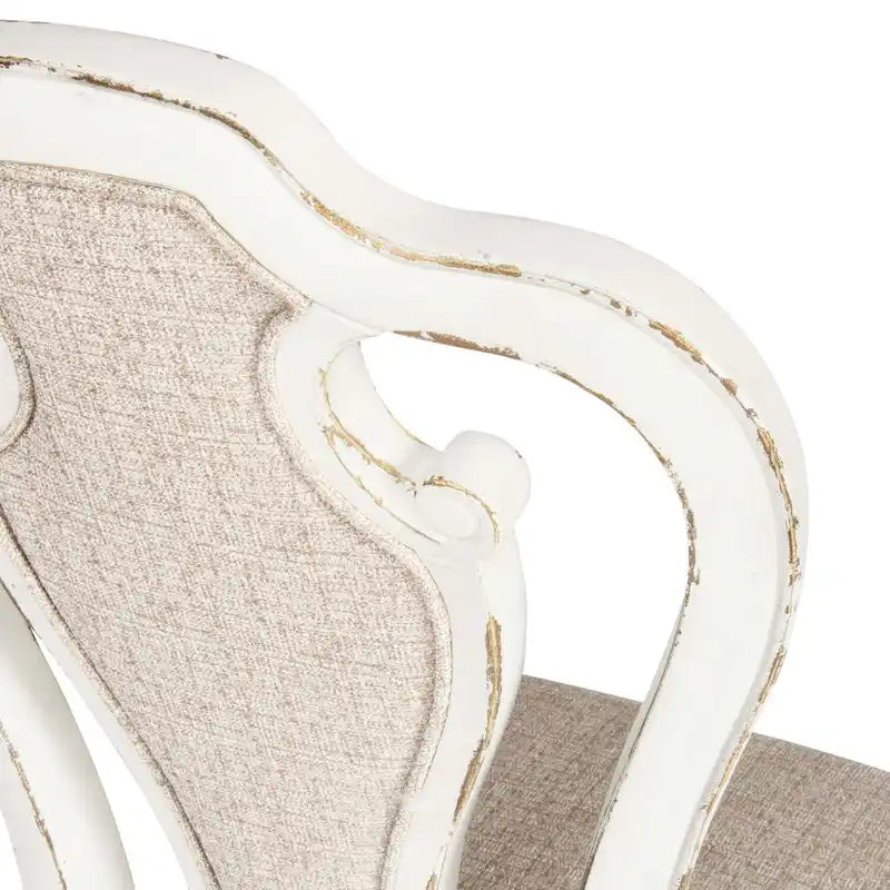 Chaise de salle à manger latérale rembourrée à dossier ajouré, blanc antique/bisque vieilli, lot de 2
