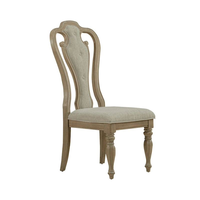 Chaise de salle à manger latérale rembourrée à dossier ajouré, blanc antique/bisque vieilli, lot de 2