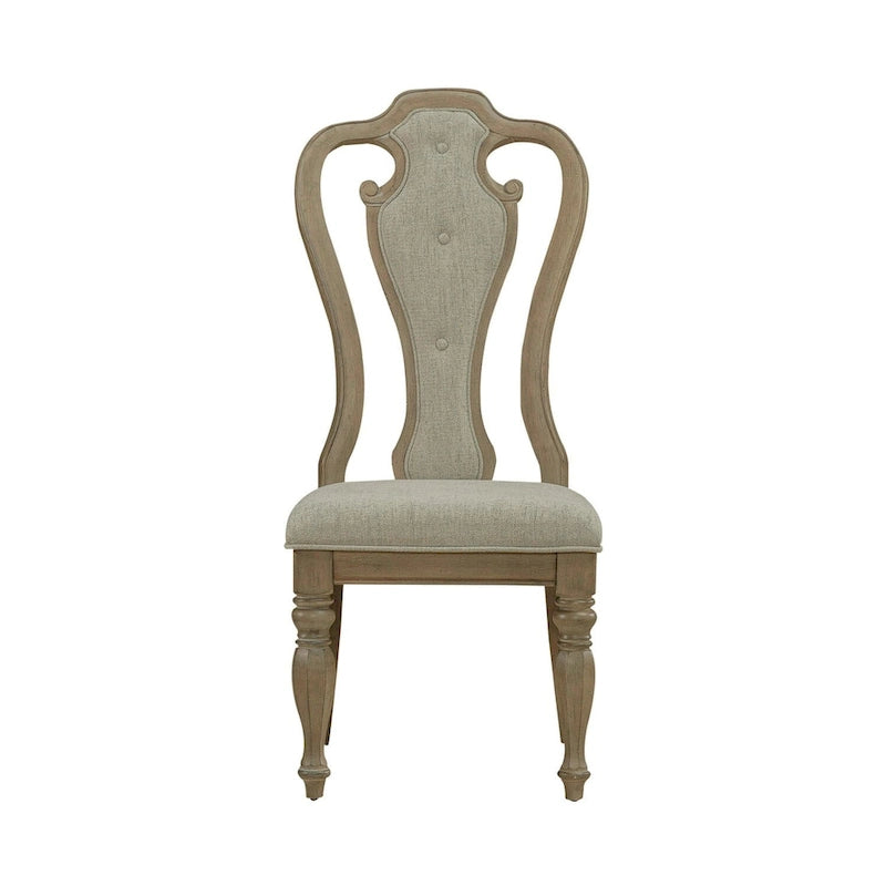 Chaise de salle à manger latérale rembourrée à dossier ajouré, blanc antique/bisque vieilli, lot de 2