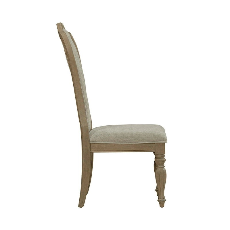Chaise de salle à manger latérale rembourrée à dossier ajouré, blanc antique/bisque vieilli, lot de 2