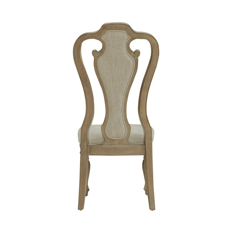Chaise de salle à manger latérale rembourrée à dossier ajouré, blanc antique/bisque vieilli, lot de 2