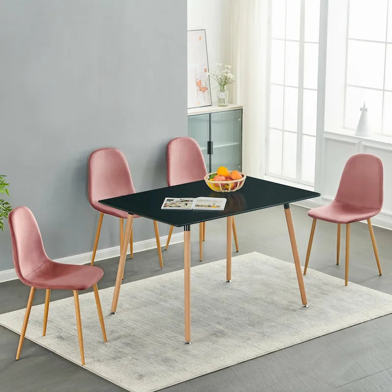 Chaise de salle à manger rembourrée, sans accoudoirs à dossier bas, lot de 4 – Tissu éponge / Tissu / Velours