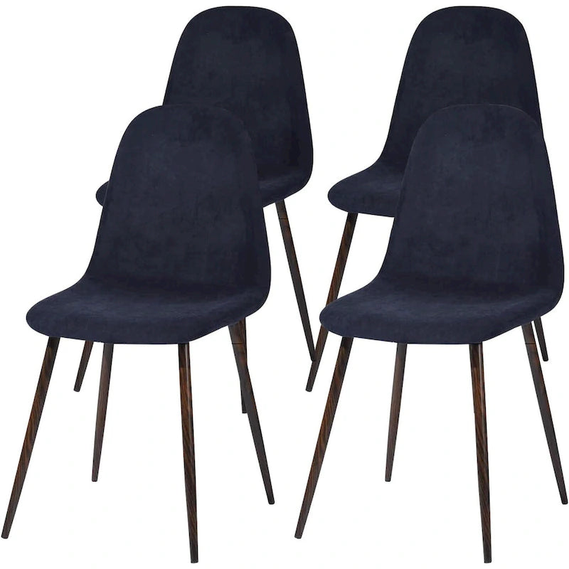 Chaise de salle à manger rembourrée, sans accoudoirs à dossier bas, lot de 4 – Tissu éponge / Tissu / Velours