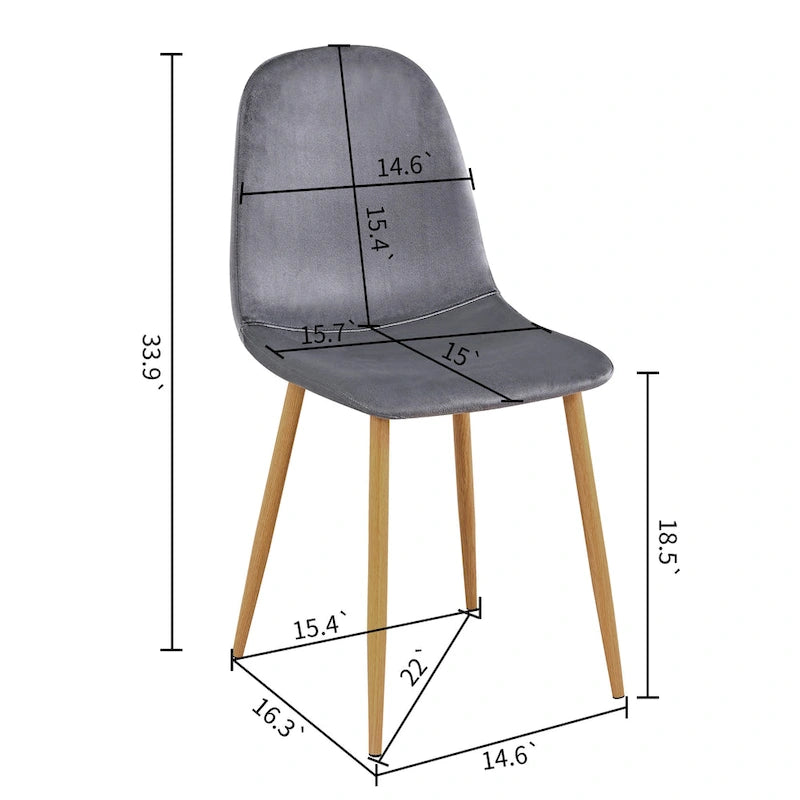Chaise de salle à manger rembourrée, sans accoudoirs à dossier bas, lot de 4 – Tissu éponge / Tissu / Velours