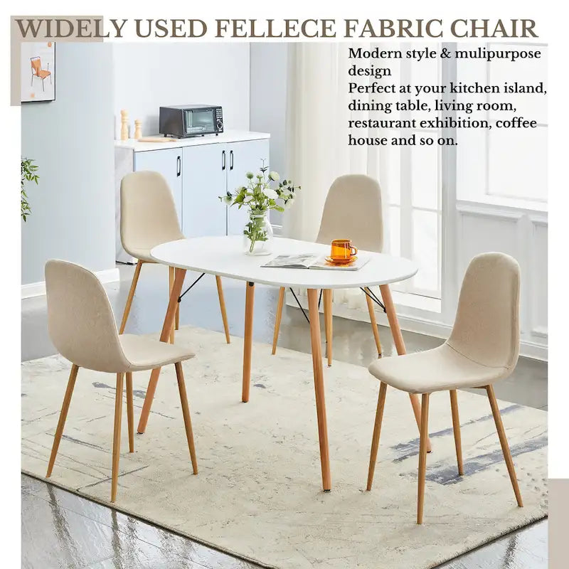 Chaise de salle à manger rembourrée, sans accoudoirs à dossier bas, lot de 4 – Tissu éponge / Tissu / Velours