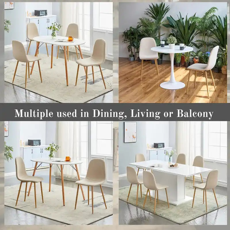 Chaise de salle à manger rembourrée, sans accoudoirs à dossier bas, lot de 4 – Tissu éponge / Tissu / Velours