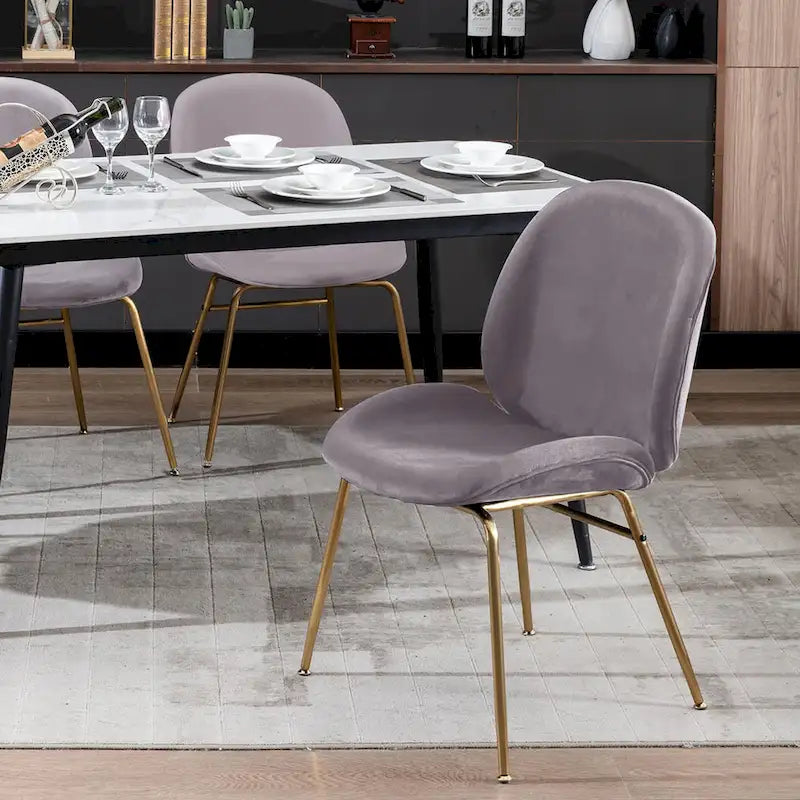 Chaise de salle à manger sans accoudoirs en velours avec pieds dorés – Bleu / Vert / Rose / Gris, 1 place