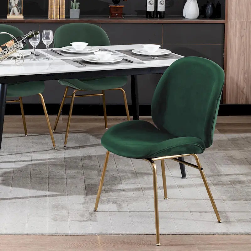 Chaise de salle à manger sans accoudoirs en velours avec pieds dorés – Bleu / Vert / Rose / Gris, 1 place