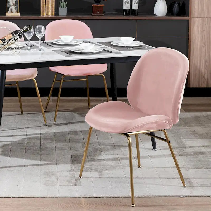 Chaise de salle à manger sans accoudoirs en velours avec pieds dorés – Bleu / Vert / Rose / Gris, 1 place