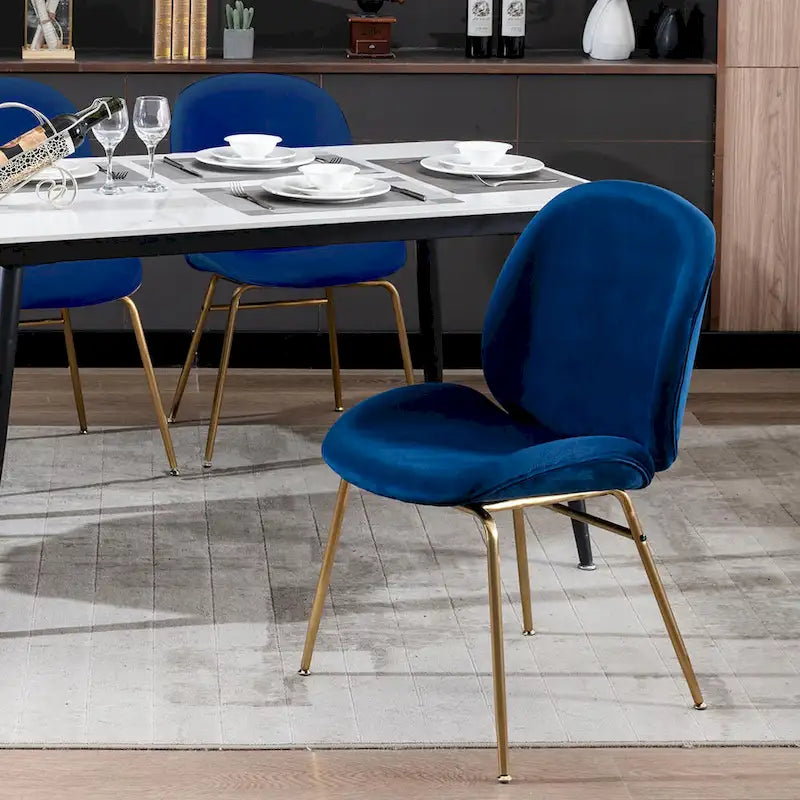 Chaise de salle à manger sans accoudoirs en velours avec pieds dorés – Bleu / Vert / Rose / Gris, 1 place