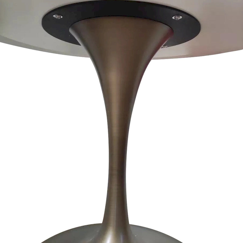 Table de salle à manger ronde à pied central, aspect marbre blanc, 4 à 6 places