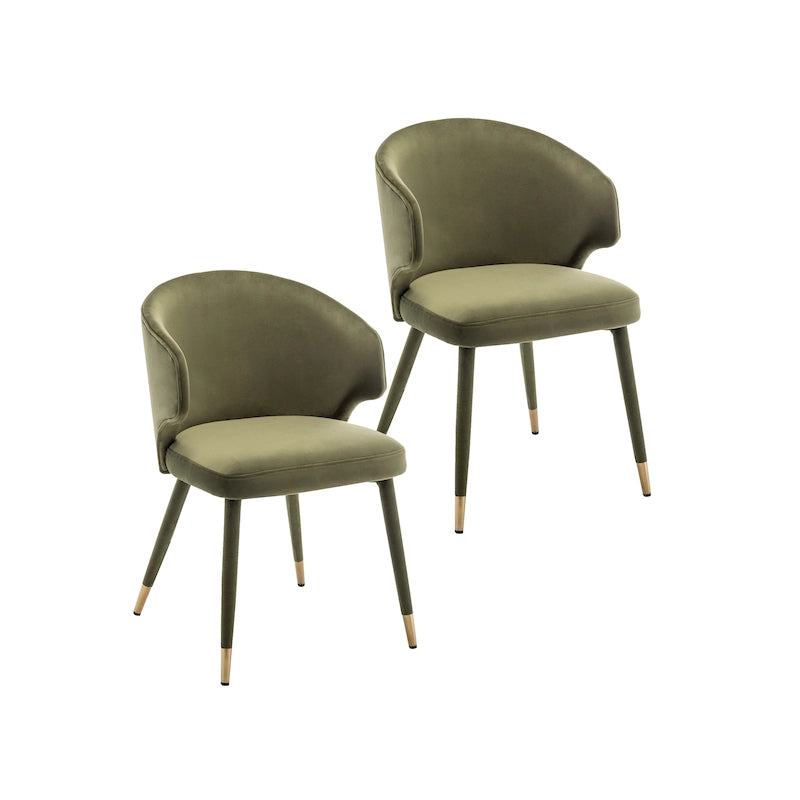 Chaises de salle à manger à dossier haut en velours avec garniture dorée, lot de 2 | Moutarde / Vert / Gris foncé / Rose / Bleu