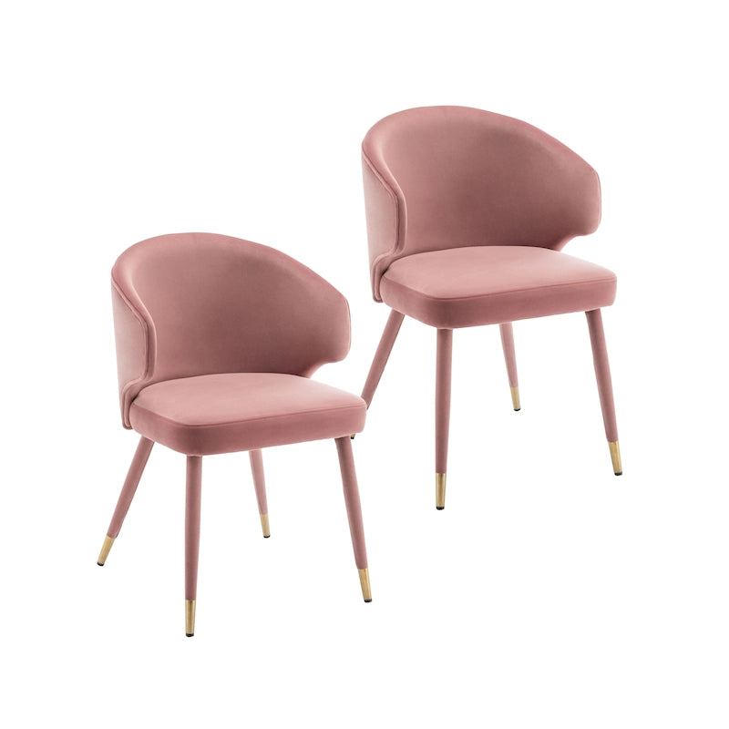 Chaises de salle à manger à dossier haut en velours avec garniture dorée, lot de 2 | Moutarde / Vert / Gris foncé / Rose / Bleu