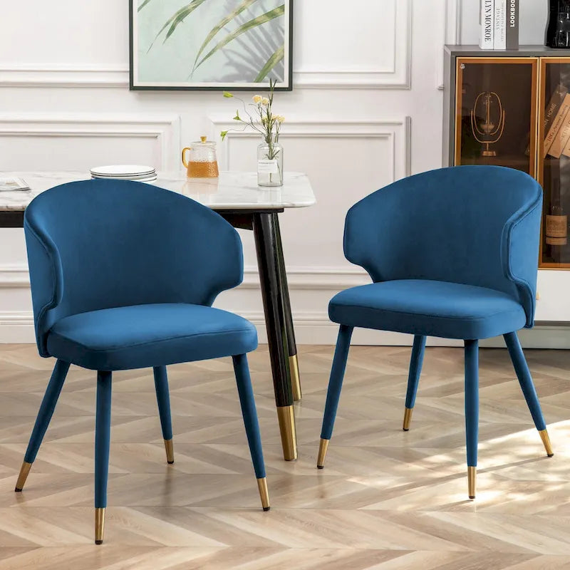 Chaises de salle à manger à dossier haut en velours avec garniture dorée, lot de 2 | Moutarde / Vert / Gris foncé / Rose / Bleu