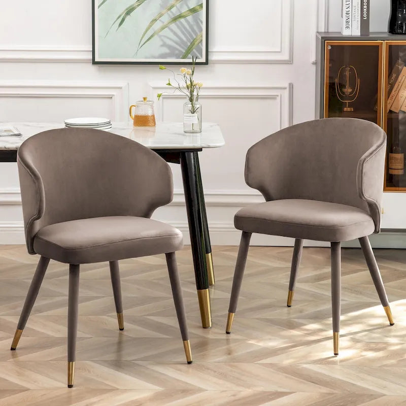 Chaises de salle à manger à dossier haut en velours avec garniture dorée, lot de 2 | Moutarde / Vert / Gris foncé / Rose / Bleu