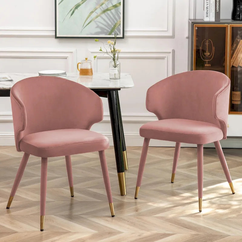 Chaises de salle à manger à dossier haut en velours avec garniture dorée, lot de 2 | Moutarde / Vert / Gris foncé / Rose / Bleu