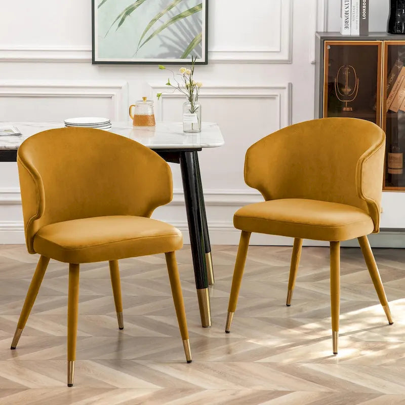 Chaises de salle à manger à dossier haut en velours avec garniture dorée, lot de 2 | Moutarde / Vert / Gris foncé / Rose / Bleu