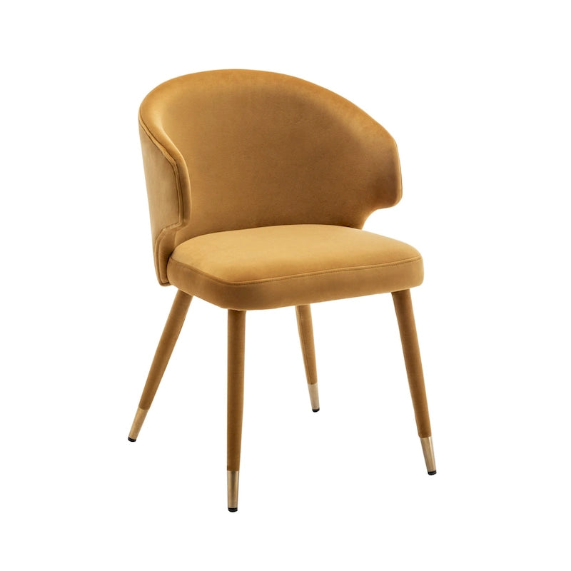 Chaises de salle à manger à dossier haut en velours avec garniture dorée, lot de 2 | Moutarde / Vert / Gris foncé / Rose / Bleu
