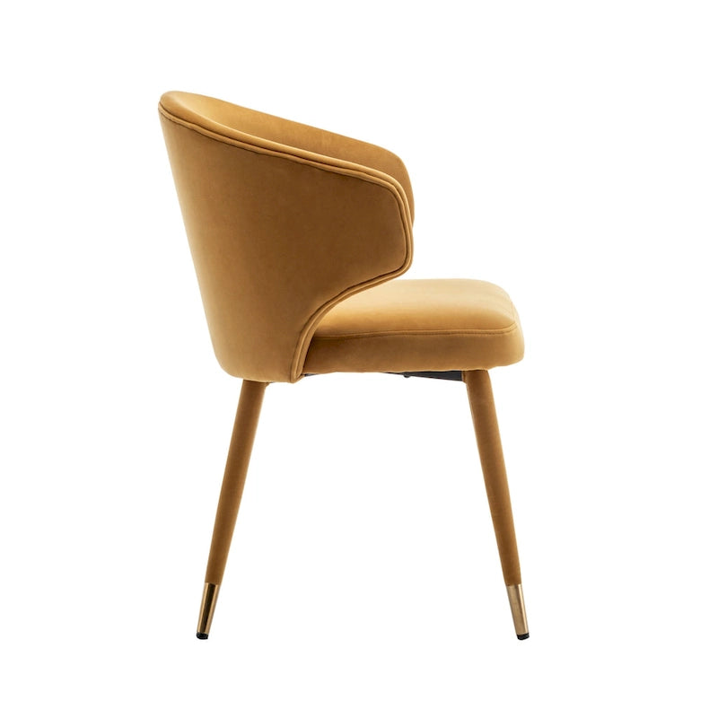 Chaises de salle à manger à dossier haut en velours avec garniture dorée, lot de 2 | Moutarde / Vert / Gris foncé / Rose / Bleu