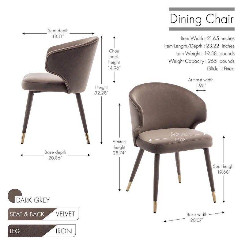 Chaises de salle à manger à dossier haut en velours avec garniture dorée, lot de 2 | Moutarde / Vert / Gris foncé / Rose / Bleu