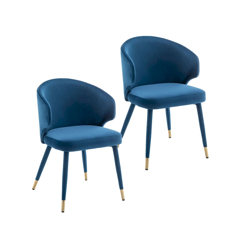 Chaises de salle à manger à dossier haut en velours avec garniture dorée, lot de 2 | Moutarde / Vert / Gris foncé / Rose / Bleu