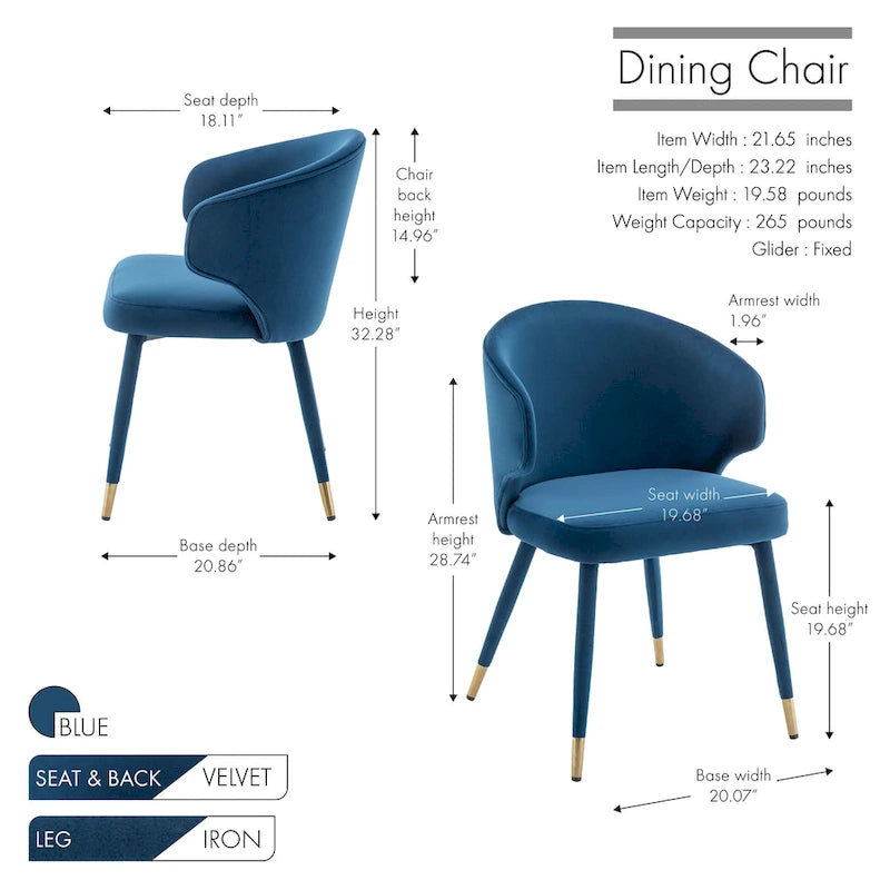 Chaises de salle à manger à dossier haut en velours avec garniture dorée, lot de 2 | Moutarde / Vert / Gris foncé / Rose / Bleu