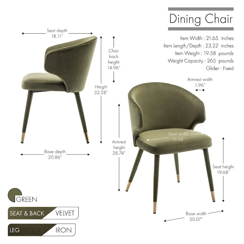 Chaises de salle à manger à dossier haut en velours avec garniture dorée, lot de 2 | Moutarde / Vert / Gris foncé / Rose / Bleu