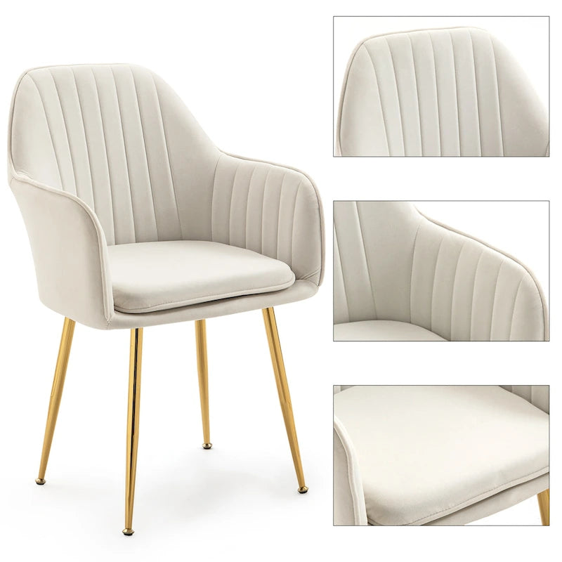 Chaises de salle à manger tapissées en velours avec accoudoirs, lot de 6