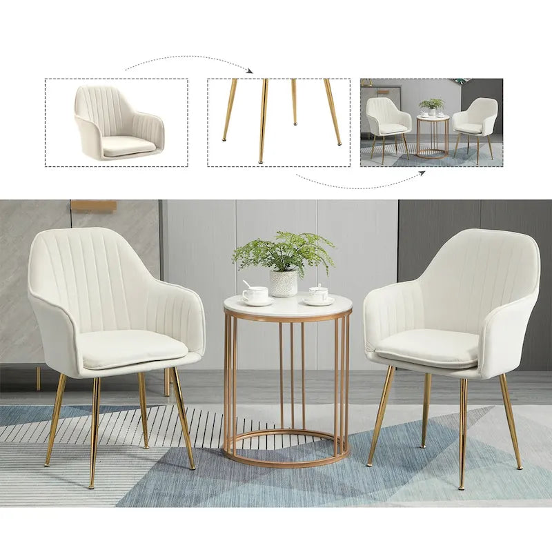 Chaises de salle à manger tapissées en velours avec accoudoirs, lot de 6