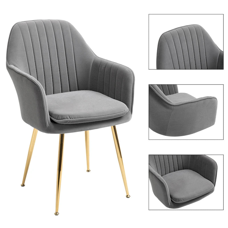 Chaises de salle à manger tapissées en velours avec accoudoirs, lot de 6