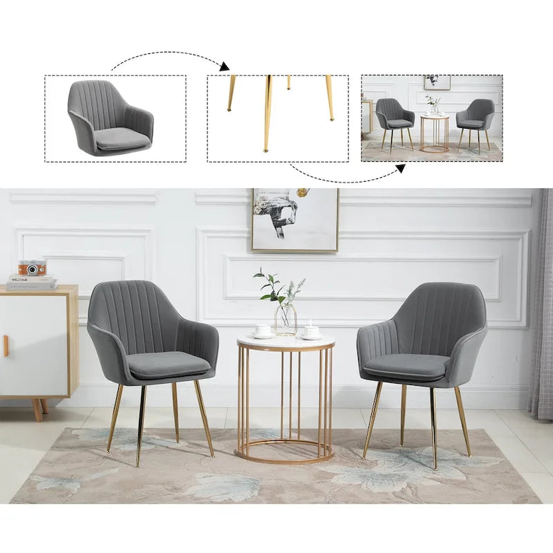 Chaises de salle à manger tapissées en velours avec accoudoirs, lot de 6