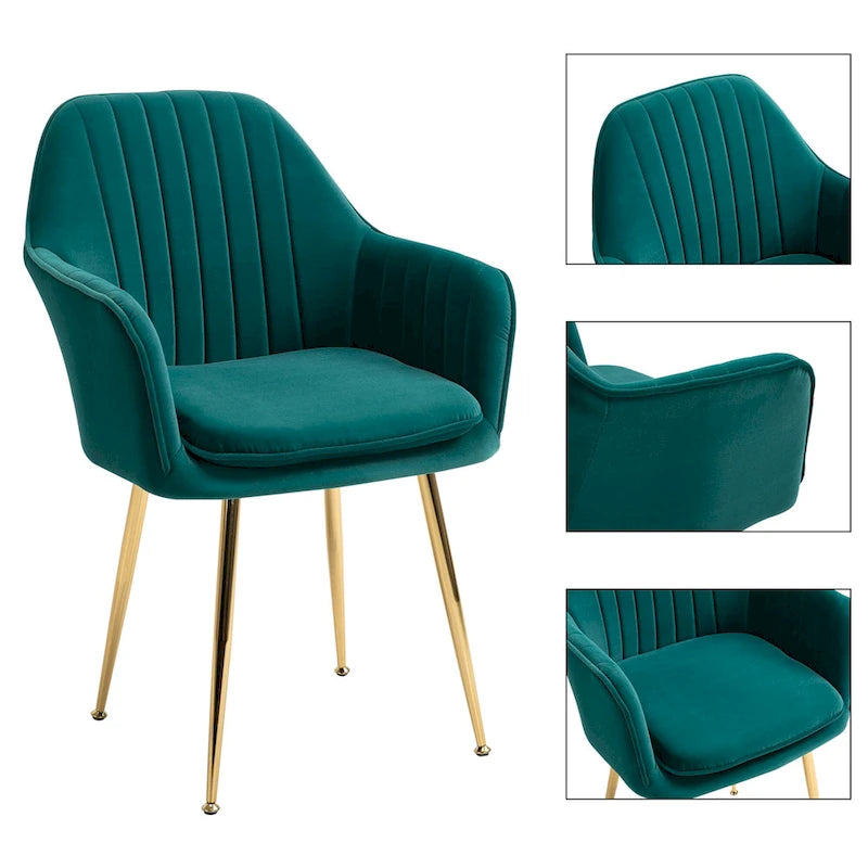 Chaises de salle à manger tapissées en velours avec accoudoirs, lot de 6