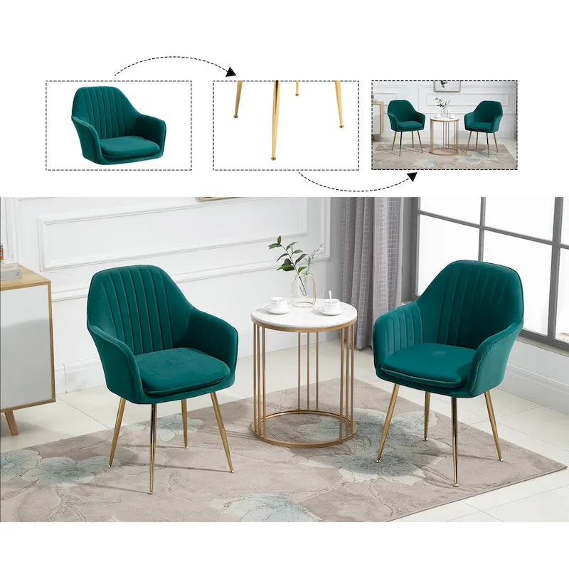 Chaises de salle à manger tapissées en velours avec accoudoirs, lot de 6