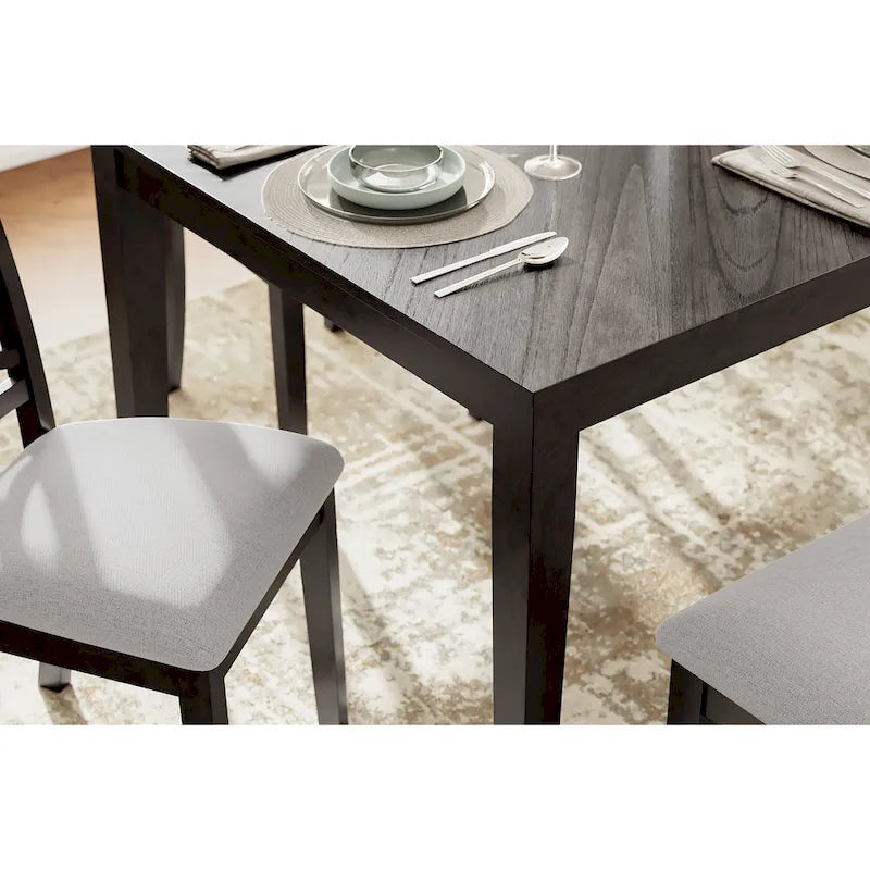 Table à manger de transition grise/marron, 4 chaises et banc – 6 places (Ensemble de 6)