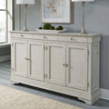 Buffet de couloir brossé en porcelaine blanche / taupe sablé, style 3 tiroirs 4 portes