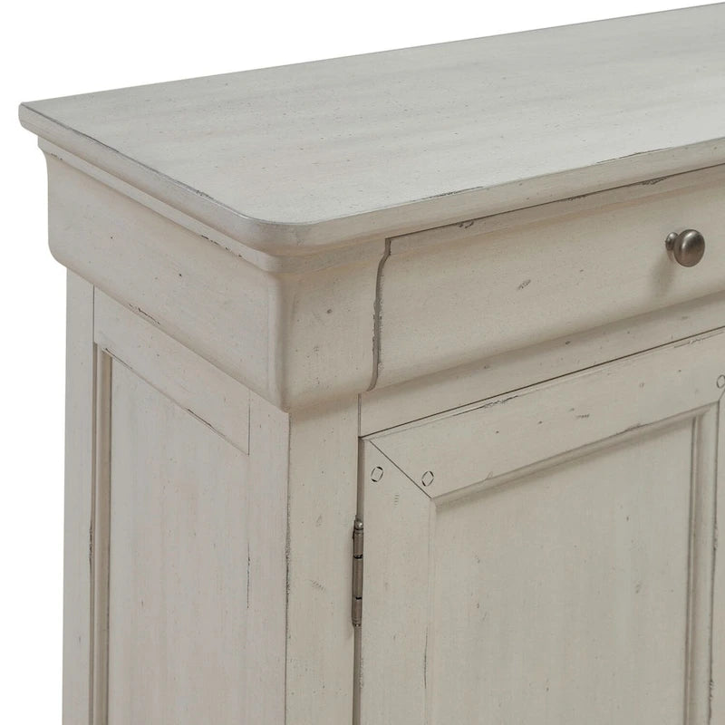 Buffet de couloir brossé en porcelaine blanche / taupe sablé, style 3 tiroirs 4 portes