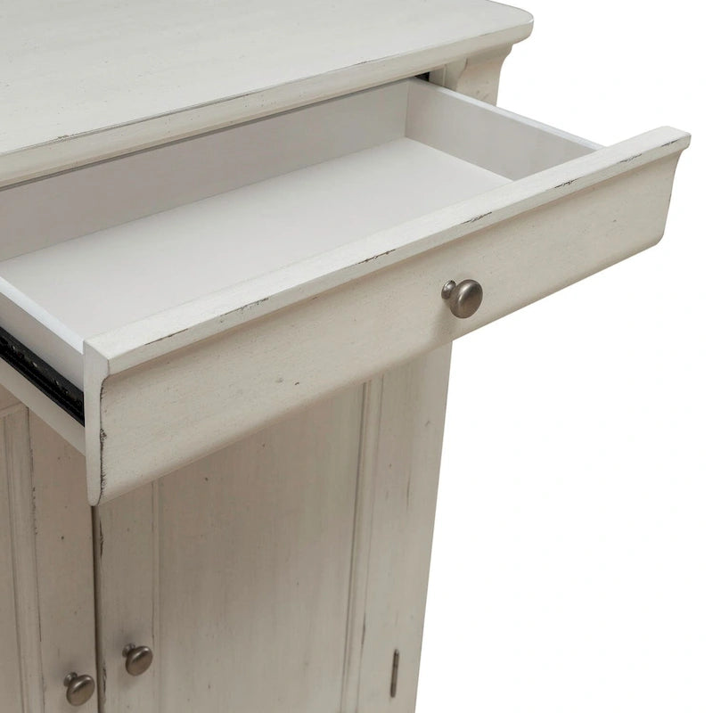 Buffet de couloir brossé en porcelaine blanche / taupe sablé, style 3 tiroirs 4 portes