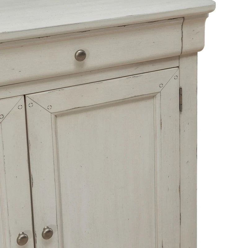 Buffet de couloir brossé en porcelaine blanche / taupe sablé, style 3 tiroirs 4 portes
