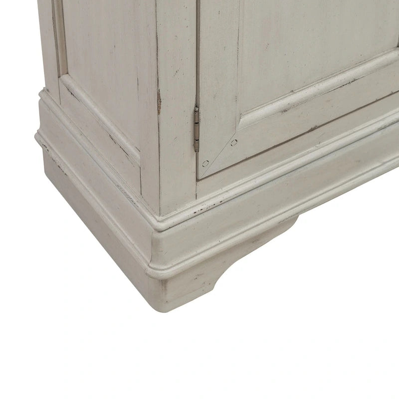 Buffet de couloir brossé en porcelaine blanche / taupe sablé, style 3 tiroirs 4 portes