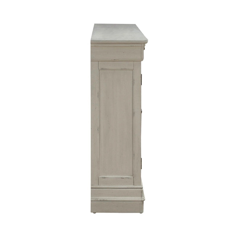 Buffet de couloir brossé en porcelaine blanche / taupe sablé, style 3 tiroirs 4 portes
