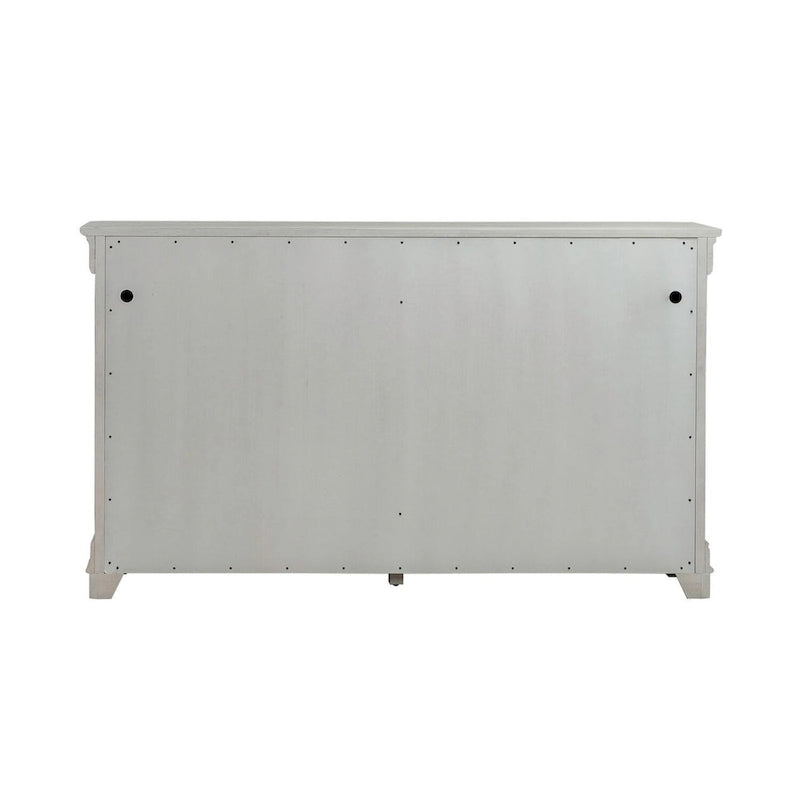 Buffet de couloir brossé en porcelaine blanche / taupe sablé, style 3 tiroirs 4 portes