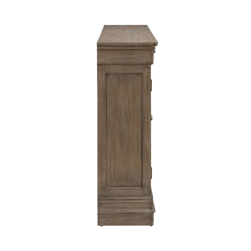 Buffet de couloir brossé en porcelaine blanche / taupe sablé, style 3 tiroirs 4 portes