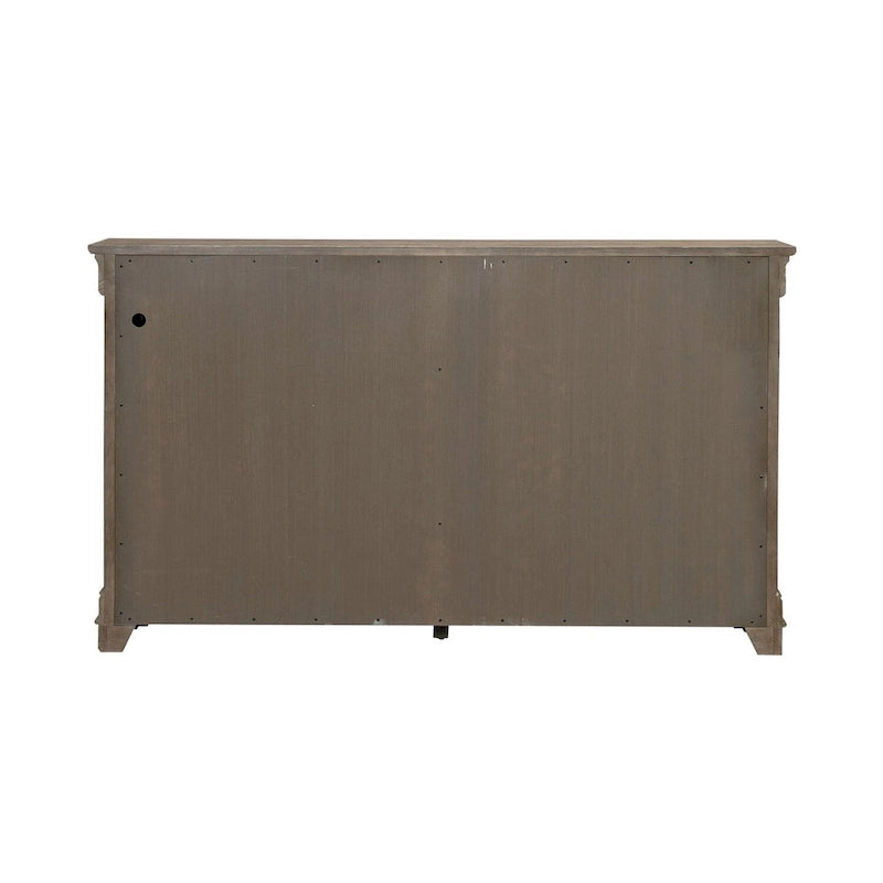 Buffet de couloir brossé en porcelaine blanche / taupe sablé, style 3 tiroirs 4 portes