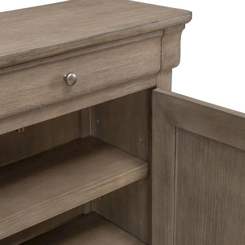Buffet de couloir brossé en porcelaine blanche / taupe sablé, style 3 tiroirs 4 portes