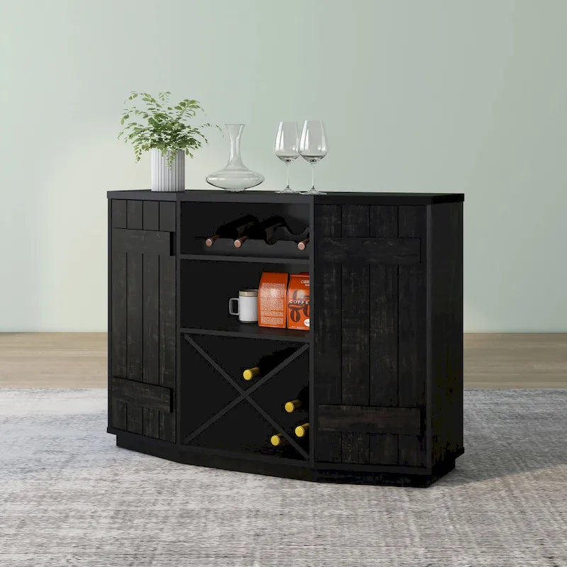 Buffet de cave à vin de ferme en chêne noir recyclé / blanc côtier, 28 bouteilles