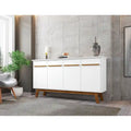 Buffet Mid-Century avec 2 Armoires à Fermeture Douce, Pieds en Bois Massif – Blanc / Blanc Cassé & Cannelle / Marron Rustique / Noir & Cannelle